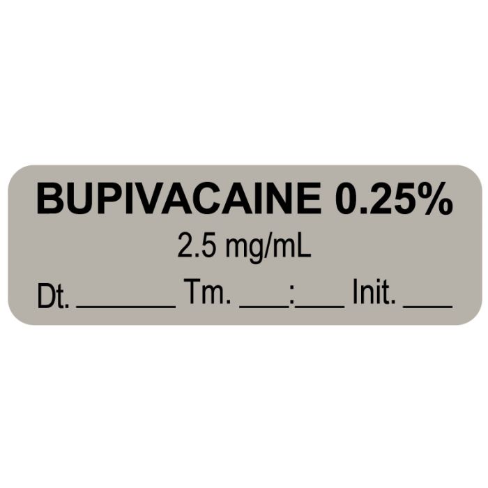 Anesthesia Label, Bupivacaine 0.25% 2.5 mg/mL Date Time Initial, 1-1/2
