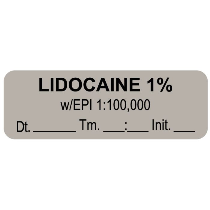 Anesthesia Label, Lidocaine 1% W Epi Date Time Initial, 1-1/2