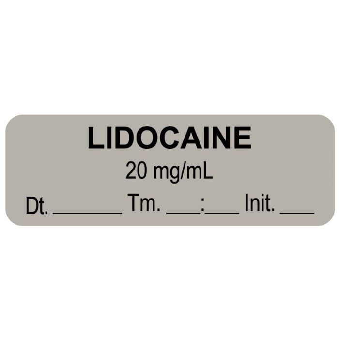 Anesthesia Label, Lidocaine 20 mg/mL Date Time Initial, 1-1/2