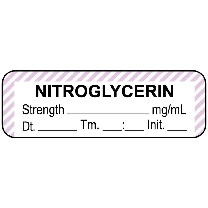 Anesthesia Label, Nitroglycerin mg/mL Date Time Initial, 1-1/2
