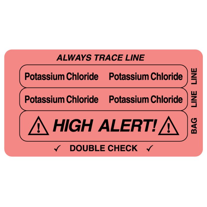 POTASSIUM CHLORIDE, Piggyback Line Identification Label, 3-1/4