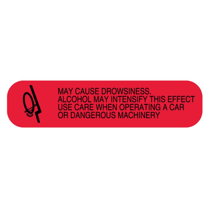 MAY CAUSE DROWSINESS, Medication Instruction Label, 1-5/8