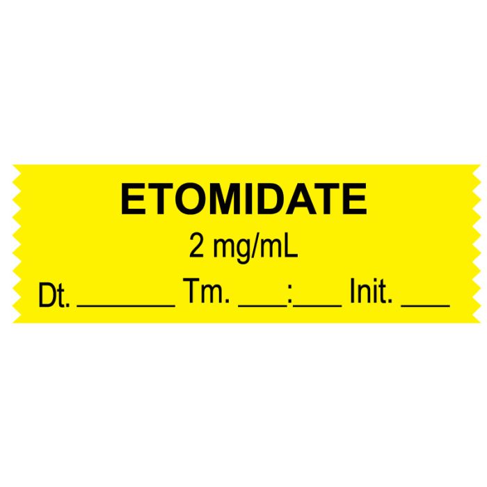 Anesthesia Tape, Etomidate 2 mg/mL, Date Time Initial, 1-1/2