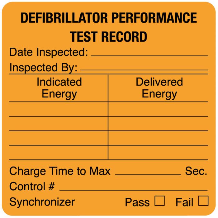 Defibrillator Performance Test Record, 1-1/2