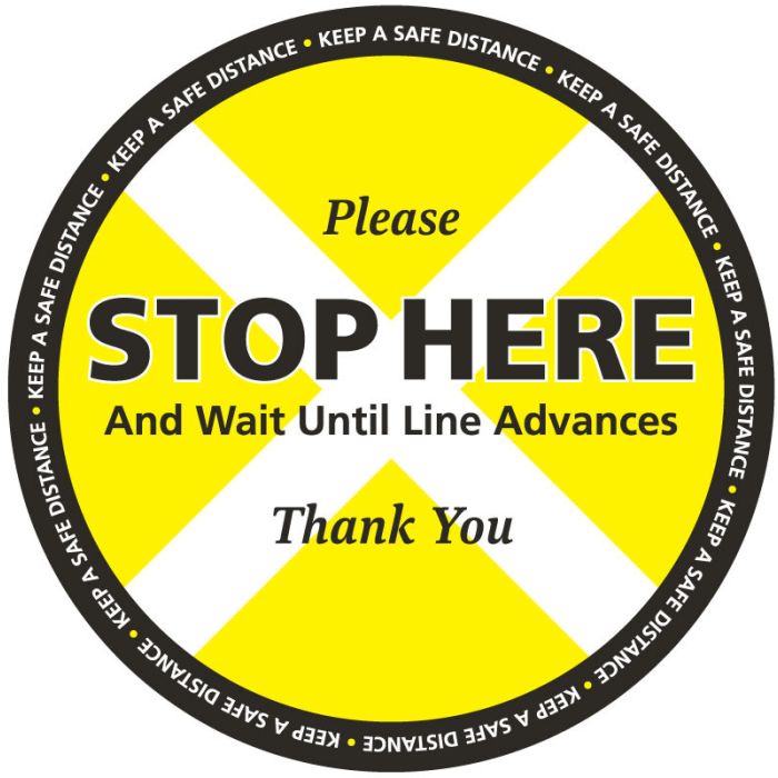 STOP HERE KEEP SAFE DISTANCE Floor Label